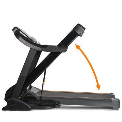 Banda De Alegart Electrica BodySprint idealStore, Motor 5.5 CP, 12 Programe de Antrenament Memorate, 1 Program Manual, Functie FAT, Senzor Masurarea Pulsului, Ecran LCD, Reglare Electrica a Inclinatiei, Viteza Max 22km/h, Capacitate Max 160Kg, Pliabila