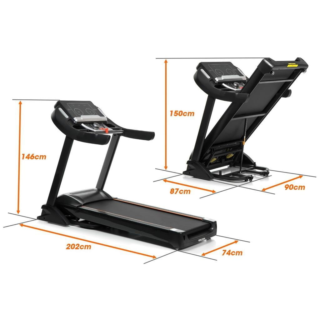 Banda De Alegart Electrica BodySprint idealStore, Motor 5.5 CP, 12 Programe de Antrenament Memorate, 1 Program Manual, Functie FAT, Senzor Masurarea Pulsului, Ecran LCD, Reglare Electrica a Inclinatiei, Viteza Max 22km/h, Capacitate Max 160Kg, Pliabila