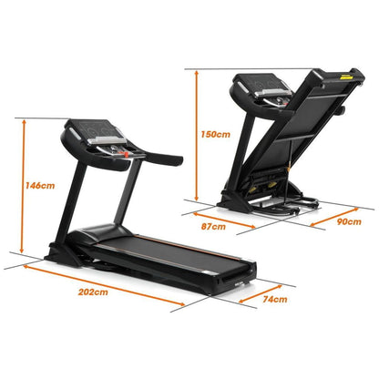 Banda De Alegart Electrica BodySprint idealStore, Motor 5.5 CP, 12 Programe de Antrenament Memorate, 1 Program Manual, Functie FAT, Senzor Masurarea Pulsului, Ecran LCD, Reglare Electrica a Inclinatiei, Viteza Max 22km/h, Capacitate Max 160Kg, Pliabila