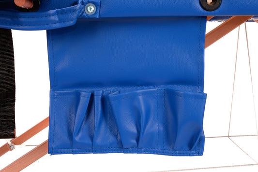 Masa de masaj Pliabila idealSTORE BLUE, Inaltime reglabila, Include geanta de transport, Cotiera, Tetiera, Sarcina MAX 250 KG