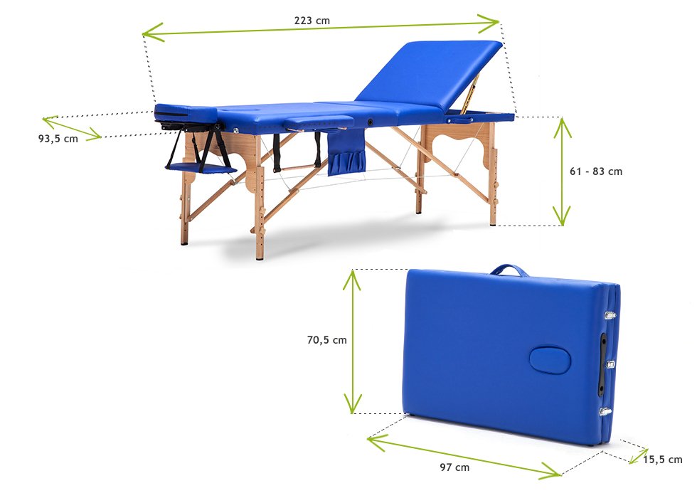 Masa de masaj Pliabila idealSTORE BLUE, Inaltime reglabila, Include geanta de transport, Cotiera, Tetiera, Sarcina MAX 250 KG