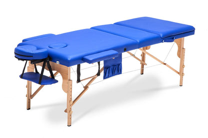 Masa de masaj Pliabila idealSTORE BLUE, Inaltime reglabila, Include geanta de transport, Cotiera, Tetiera, Sarcina MAX 250 KG