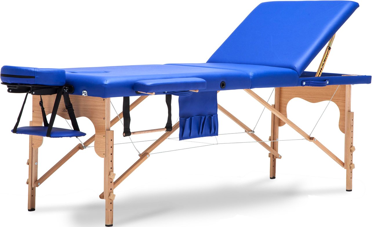 Masa de masaj Pliabila idealSTORE BLUE, Inaltime reglabila, Include geanta de transport, Cotiera, Tetiera, Sarcina MAX 250 KG