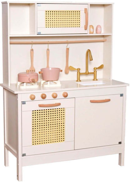 Bucatarie din lemn Natural Multifunctionala Smart Kitchen idealSTORE, Material MDF, Dimensiuni 100 x 29 x 68 cm, Echipata cu Efecte luminoase si Sonore, Utilata cu Robinet cu Butonae, Chiuveta, Cuptor cu Grila, Oale, Tigai, Spatula, Vopsea Non-Toxica