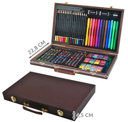 Set pentru Pictura si Desen ARTIST PICTOR IdealStore Dimensiuni 37 x 22,8 x 4,5 cm, Contine 81 de piese si o trusa organizare din lemn, pentru a incepe o aventura artistica, potrivita atat pentru incepatori cat si pentru artistii avansati