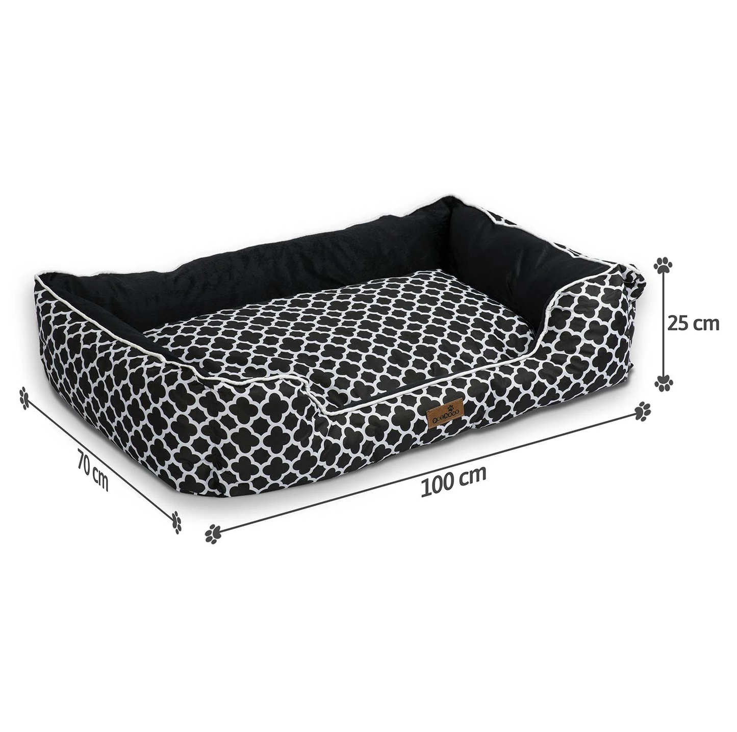 Pat pentru caine-pisica IdealSTORE, Dimensiunile tarcului 100x70cm, 25 de cm inaltimea marginii, Rezistent la zgarieturi, alb-negru