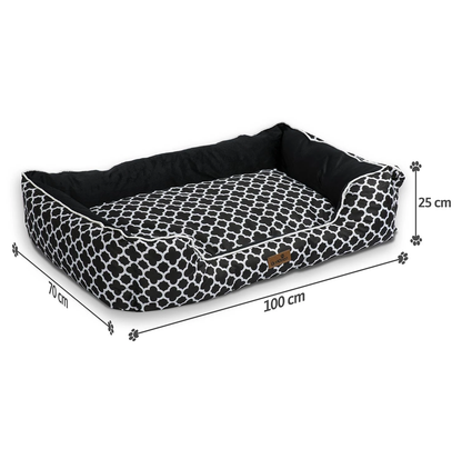 Pat pentru caine-pisica IdealSTORE, Dimensiunile tarcului 100x70cm, 25 de cm inaltimea marginii, Rezistent la zgarieturi, alb-negru
