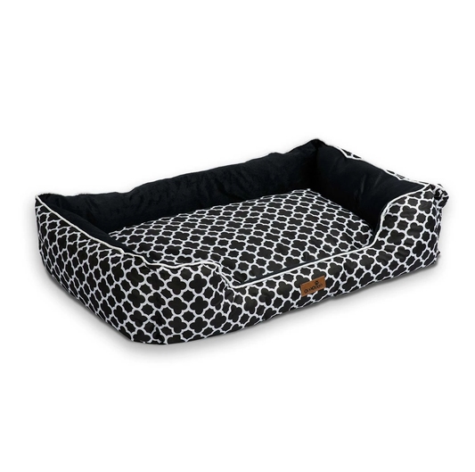 Pat pentru caine-pisica IdealSTORE, Dimensiunile tarcului 100x70cm, 25 de cm inaltimea marginii, Rezistent la zgarieturi, alb-negru