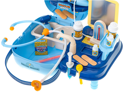 Trusa Medicala idealStore Rescue Doctor, Contine toate intrumentele de Prim Ajutor, Medicamente, Ustensile pentru Pediatrie si Ortopedie, Recipiente, Etichete Autocolante, 34 componente, stil Valiza