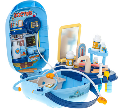 Trusa Medicala idealStore Rescue Doctor, Contine toate intrumentele de Prim Ajutor, Medicamente, Ustensile pentru Pediatrie si Ortopedie, Recipiente, Etichete Autocolante, 34 componente, stil Valiza