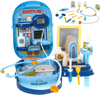 Trusa Medicala idealStore Rescue Doctor, Contine toate intrumentele de Prim Ajutor, Medicamente, Ustensile pentru Pediatrie si Ortopedie, Recipiente, Etichete Autocolante, 34 componente, stil Valiza