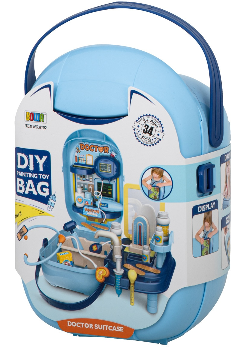 Trusa Medicala idealStore Rescue Doctor, Contine toate intrumentele de Prim Ajutor, Medicamente, Ustensile pentru Pediatrie si Ortopedie, Recipiente, Etichete Autocolante, 34 componente, stil Valiza