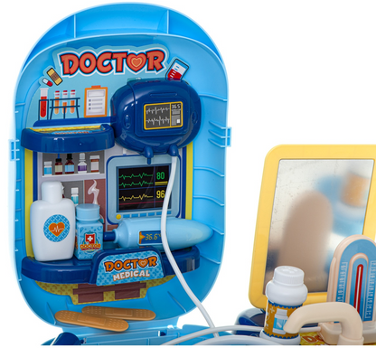 Trusa Medicala idealStore Rescue Doctor, Contine toate intrumentele de Prim Ajutor, Medicamente, Ustensile pentru Pediatrie si Ortopedie, Recipiente, Etichete Autocolante, 34 componente, stil Valiza