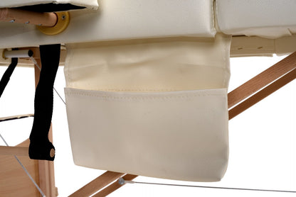 Masa de masaj pliabila idealSTORE, 4 segmente, Inaltime reglabila 59-85 cm, Piele ecologica moale, 2 cotiere laterale, Cotiera in fata, Structura din lemn, Sarcina 250 KG, Rezistenta la uleiuri si apa, Include geanta de transport cadou