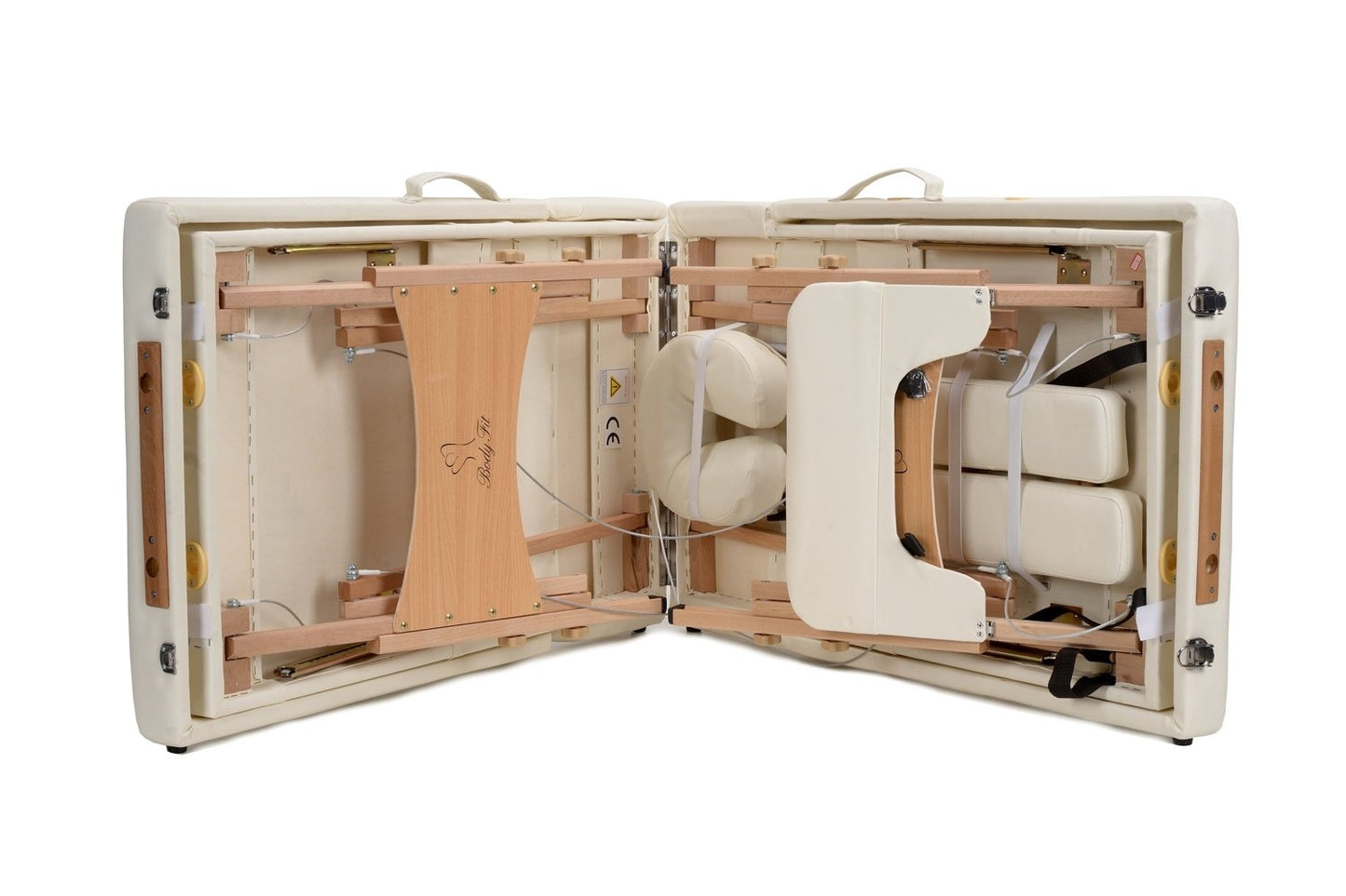 Masa de masaj pliabila idealSTORE, 4 segmente, Inaltime reglabila 59-85 cm, Piele ecologica moale, 2 cotiere laterale, Cotiera in fata, Structura din lemn, Sarcina 250 KG, Rezistenta la uleiuri si apa, Include geanta de transport cadou