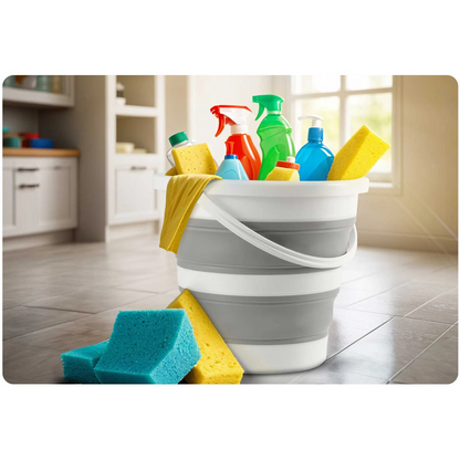 Cos de rufe idealSTORE stil Galeata, Pliabil, cu Maner si Capac, Utilizare Universala, Asamblare Simpla si Intuitiva, Constructie Solida, Capacitate maxima 10 litri, Usor de Depozitat