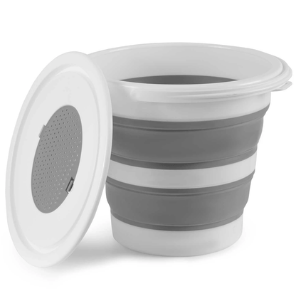 Cos de rufe idealSTORE stil Galeata, Pliabil, cu Maner si Capac, Utilizare Universala, Asamblare Simpla si Intuitiva, Constructie Solida, Capacitate maxima 10 litri, Usor de Depozitat