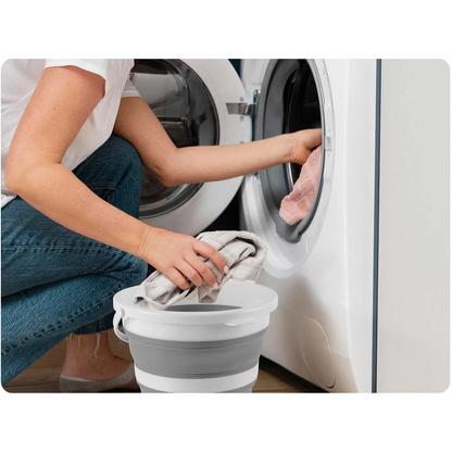 Cos de rufe idealSTORE stil Galeata, Pliabil, cu Maner si Capac, Utilizare Universala, Asamblare Simpla si Intuitiva, Constructie Solida, Capacitate maxima 10 litri, Usor de Depozitat