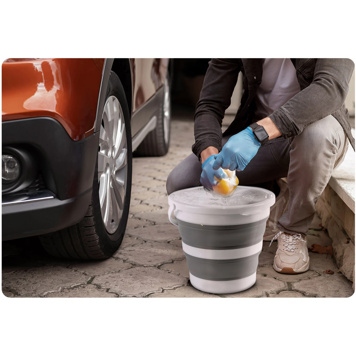 Cos de rufe idealSTORE stil Galeata, Pliabil, cu Maner si Capac, Utilizare Universala, Asamblare Simpla si Intuitiva, Constructie Solida, Capacitate maxima 10 litri, Usor de Depozitat