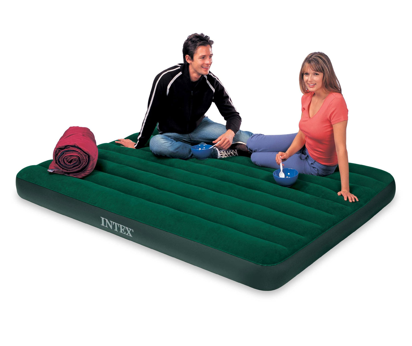 Saltea Gonflabila cu Kit de Reparatie IDL KING SLEEP WELL pentru 2 PERSOANE, Dimensiuni 203 x 152 x 22 cm, Accesorizata cu Pompa pe baterii, Fabricata din material rezistent din PVC, IMPERMEABIL, acoperit cu catifea care va imbunatati calitatea somnului