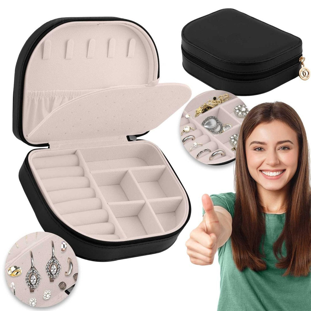 Cutie de Bijuterii idealSTORE, Incuietoare Puternica, Piele Ecologica, Materiale Premium, Umerase pentru Coliere, Spatii pentru Cercei si Inele, Extrem de Incapatoare, Rafinata, Neagra