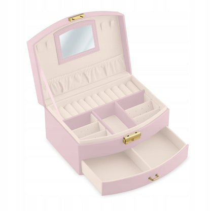 Cutie de Bijuterii idealSTORE, Dimensiuni 20,5 x 13,5 x 10,5 cm, Include Oglinda, Incuietoare, Organizator pe 2 nivele, Spatiu pentru inele, Cercei, Umerase pentru Colier, Piele Ecologica, Rezistenta la Socuri, Maner pentru Transport, Design Rafinat