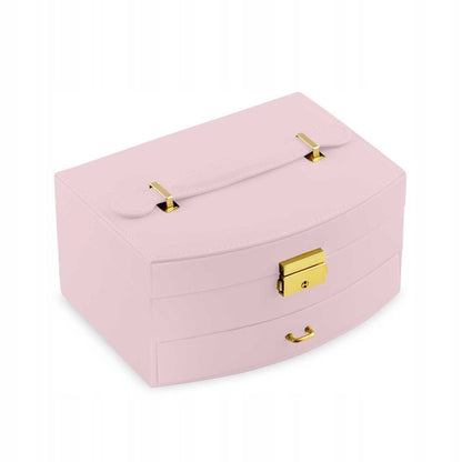 Cutie de Bijuterii idealSTORE, Dimensiuni 20,5 x 13,5 x 10,5 cm, Include Oglinda, Incuietoare, Organizator pe 2 nivele, Spatiu pentru inele, Cercei, Umerase pentru Colier, Piele Ecologica, Rezistenta la Socuri, Maner pentru Transport, Design Rafinat