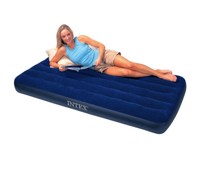 Saltea Gonflabila PREMIUM IDL DREAM WELL, Ideala pentru confortul unei singure persoane, Dimensiuni 191 x 99 x 22 cm, Design in tonuri albastre placute, Fabricata din PVC, IMPERMEABIL, acoperit cu catifea care va imbunatati calitatea somnului