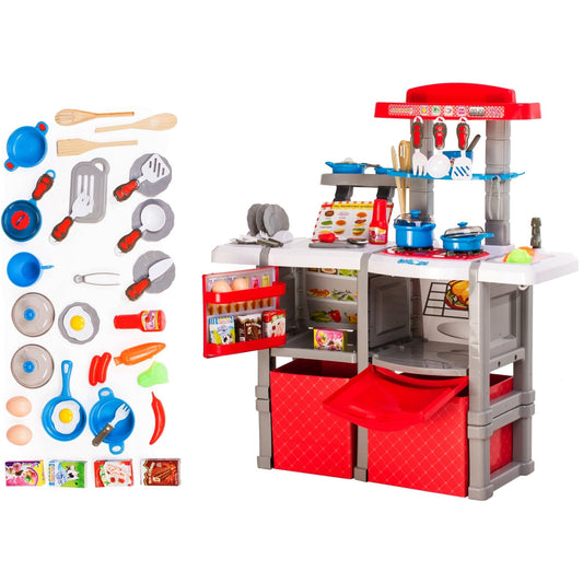 Bucatarie MULTIFUNCTIONALA IDL, SUPERCHEF STUDIO, 82 cm Inaltime, Cu Efecte luminoase si sonore, Dotata cu accesorii simbolice, Dezvolta la copii abilitatile motorice, imaginatia si creativitatea, Este o piesa originala pentru camera copiilor, Rosie