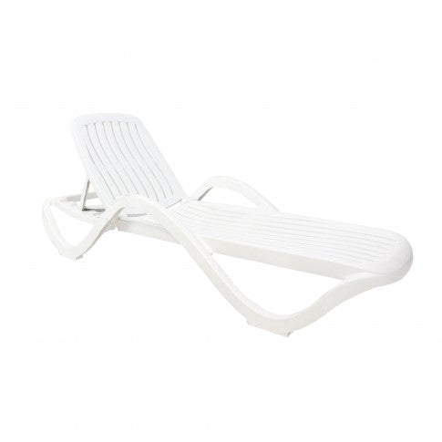 Sezlong Plaja Premium idealStore, Structura Plastic Rezistent, Alb, Spatar Reglabil, 191x70.5x40 cm