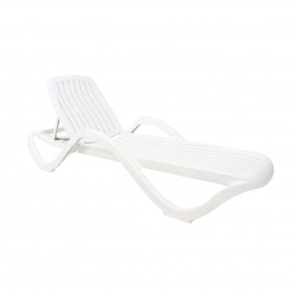 Sezlong Plaja Premium idealStore, Structura Plastic Rezistent, Alb, Spatar Reglabil, 191x70.5x40 cm