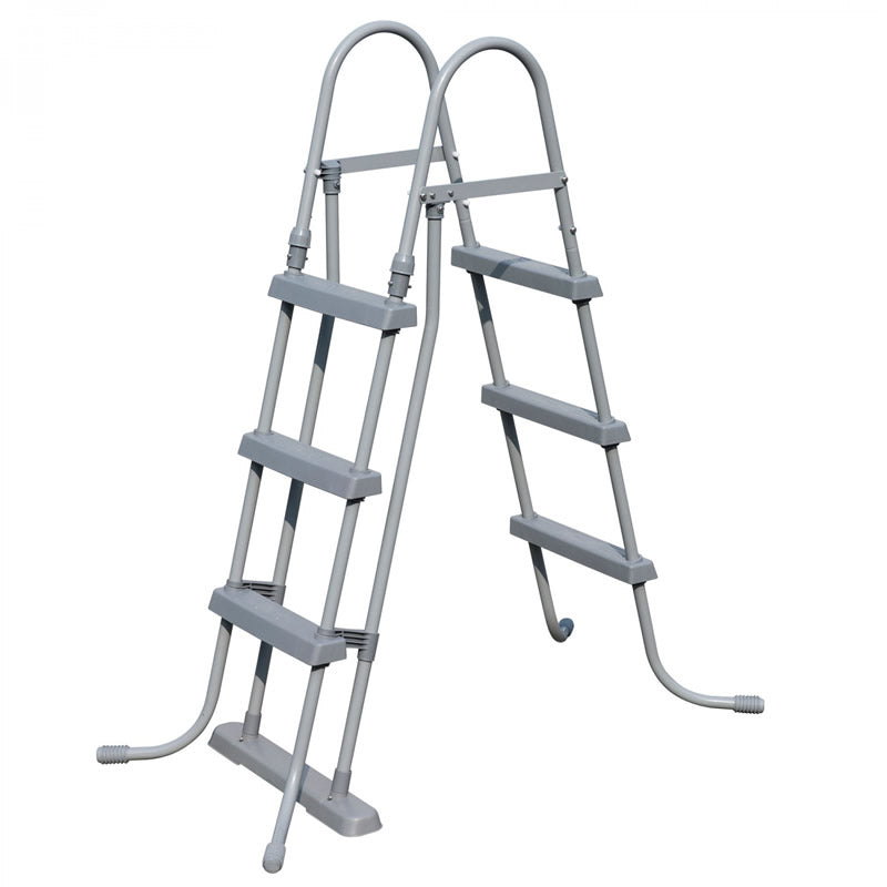 Pscina cu cadru metalic AIX , rotunda, cu pompa de filtrare a apei si scara, cu cadrul metalic rezistent la coroziune, culoare albastru