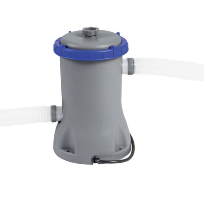 Pscina cu cadru metalic AIX , rotunda, cu pompa de filtrare a apei si scara, cu cadrul metalic rezistent la coroziune, culoare albastru