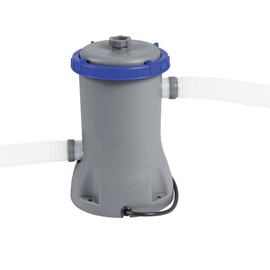 Pscina cu cadru metalic AIX , rotunda, cu pompa de filtrare a apei si scara, cu cadrul metalic rezistent la coroziune, culoare albastru