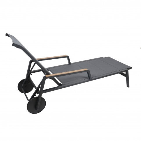 Sezlong Plaja idealStore, Spatar Reglabil, Structura Metal, Tesatura Sintetica, Roti de Cauciuc, 200 x 74 cm