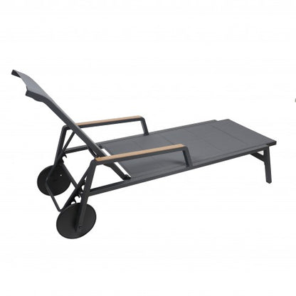 Sezlong Plaja idealStore, Spatar Reglabil, Structura Metal, Tesatura Sintetica, Roti de Cauciuc, 200 x 74 cm