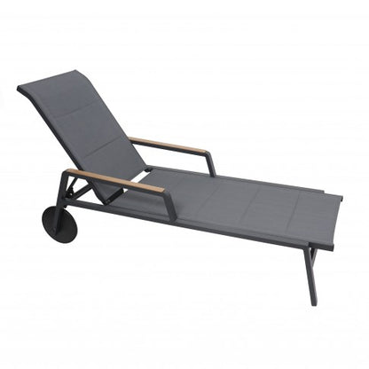 Sezlong Plaja idealStore, Spatar Reglabil, Structura Metal, Tesatura Sintetica, Roti de Cauciuc, 200 x 74 cm