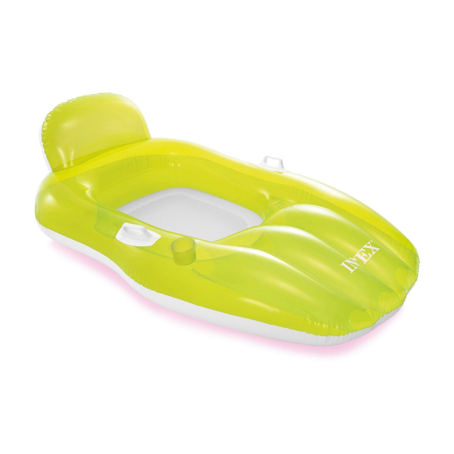 Sezlong gonflabil, pentru apa, suport pentru pahar, 1 persoana, galben, 163 x 104 cm