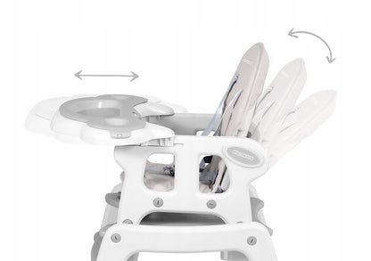 Scaun de Hranire 5in1 RicoKids idealStore, 6-36 Luni, Centuri de Siguranta in 5 Puncte, Reglarea Inclinarii, Tava Detasabila, Roti Detasabile, Material Rezistent, Babetica, Gri