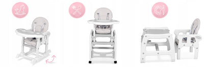 Scaun de Hranire 5in1 RicoKids idealStore, 6-36 Luni, Centuri de Siguranta in 5 Puncte, Reglarea Inclinarii, Tava Detasabila, Roti Detasabile, Material Rezistent, Babetica, Gri