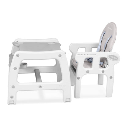 Scaun de Hranire 5in1 RicoKids idealStore, 6-36 Luni, Centuri de Siguranta in 5 Puncte, Reglarea Inclinarii, Tava Detasabila, Roti Detasabile, Material Rezistent, Babetica, Gri