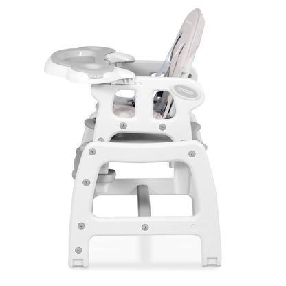 Scaun de Hranire 5in1 RicoKids idealStore, 6-36 Luni, Centuri de Siguranta in 5 Puncte, Reglarea Inclinarii, Tava Detasabila, Roti Detasabile, Material Rezistent, Babetica, Gri