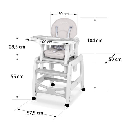 Scaun de Hranire 5in1 RicoKids idealStore, 6-36 Luni, Centuri de Siguranta in 5 Puncte, Reglarea Inclinarii, Tava Detasabila, Roti Detasabile, Material Rezistent, Babetica, Gri