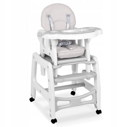 Scaun de Hranire 5in1 RicoKids idealStore, 6-36 Luni, Centuri de Siguranta in 5 Puncte, Reglarea Inclinarii, Tava Detasabila, Roti Detasabile, Material Rezistent, Babetica, Gri
