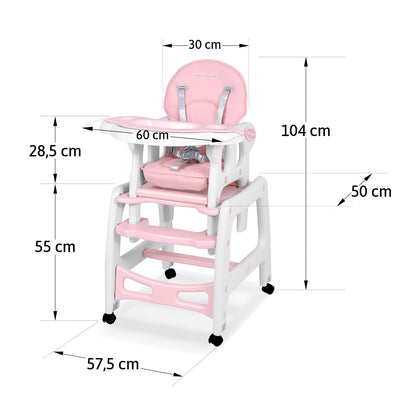 Scaunul de Hranire 5in1 RicoKids idealStore, 6-36 Luni, Centuri de Siguranta in 5 Puncte, Reglarea Inclinarii, Tava Detasabila, Roti Detasabile, Material Rezistent, Babetica, Roz