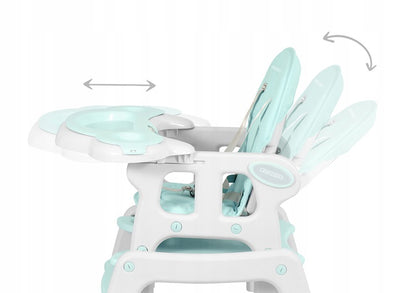 Scaunul de Hranire 5in1 RicoKids idealStore, 6-36 Luni, Centuri de Siguranta in 5 Puncte, Reglarea Inclinarii, Tava Detasabila, Roti Detasabile, Material Rezistent, Babetica Inclusa, Turcoaz