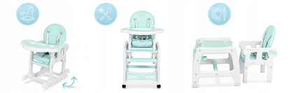 Scaunul de Hranire 5in1 RicoKids idealStore, 6-36 Luni, Centuri de Siguranta in 5 Puncte, Reglarea Inclinarii, Tava Detasabila, Roti Detasabile, Material Rezistent, Babetica Inclusa, Turcoaz