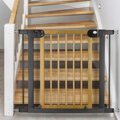 Poarta de Siguranta idealStore Barrier Children pentru Scari, dimensiuni ajustabile 76 - 104 cm, Fabricata din Otel si Lemn, culoare Negru Maro