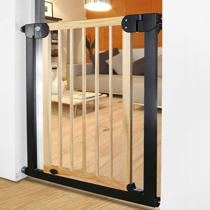 Poarta de Siguranta idealStore Barrier Children pentru Scari, dimensiuni ajustabile 76 - 104 cm, Fabricata din Otel si Lemn, culoare Negru Maro
