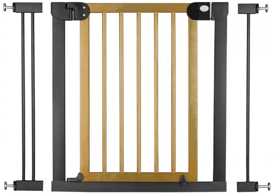 Poarta de Siguranta idealStore Barrier Children pentru Scari, dimensiuni ajustabile 76 - 104 cm, Fabricata din Otel si Lemn, culoare Negru Maro